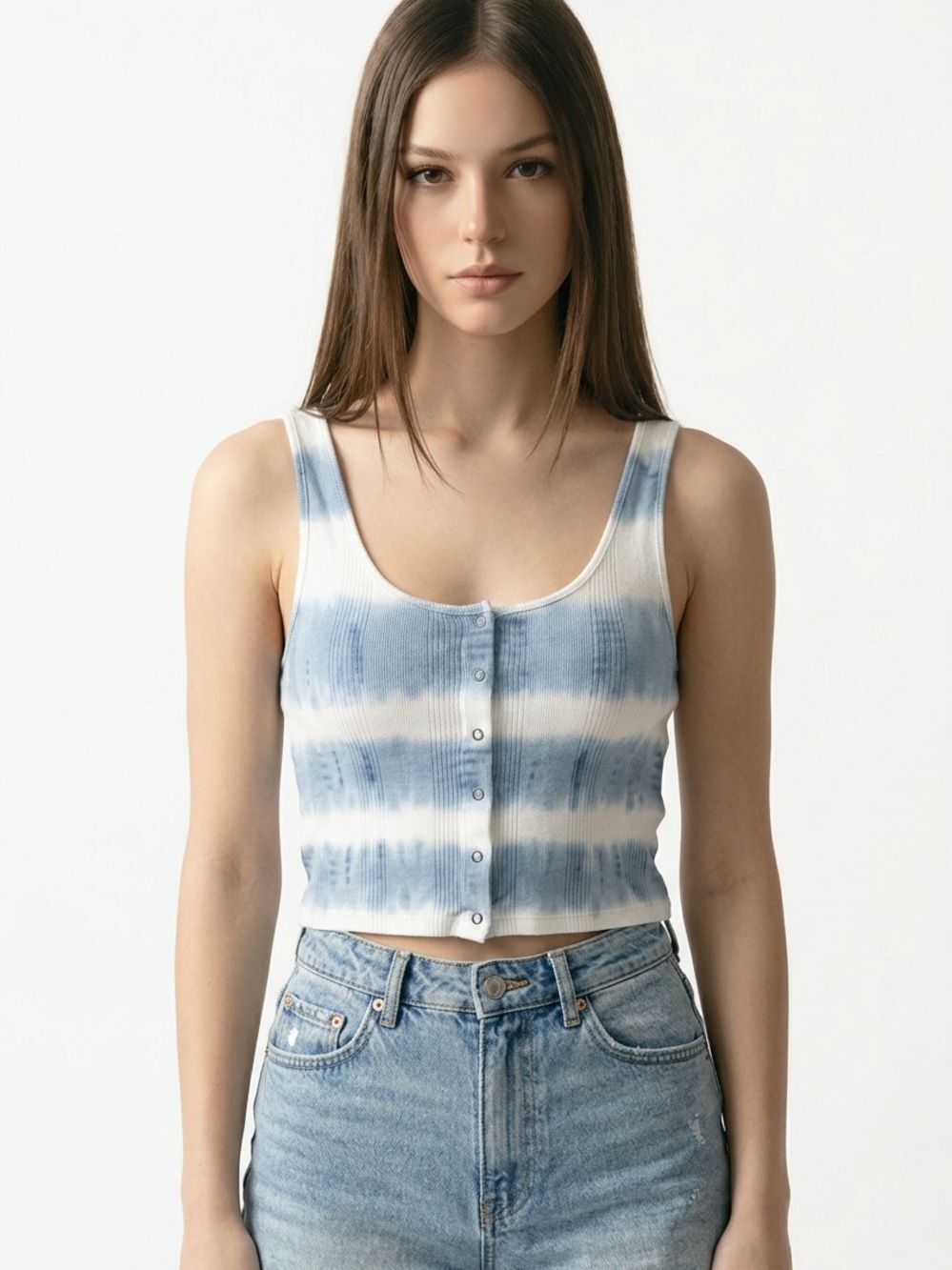 AMERICAN EAGLE | NEW Blue White Tie-Dye Snap-Front Tank Top Women’s Size Medium